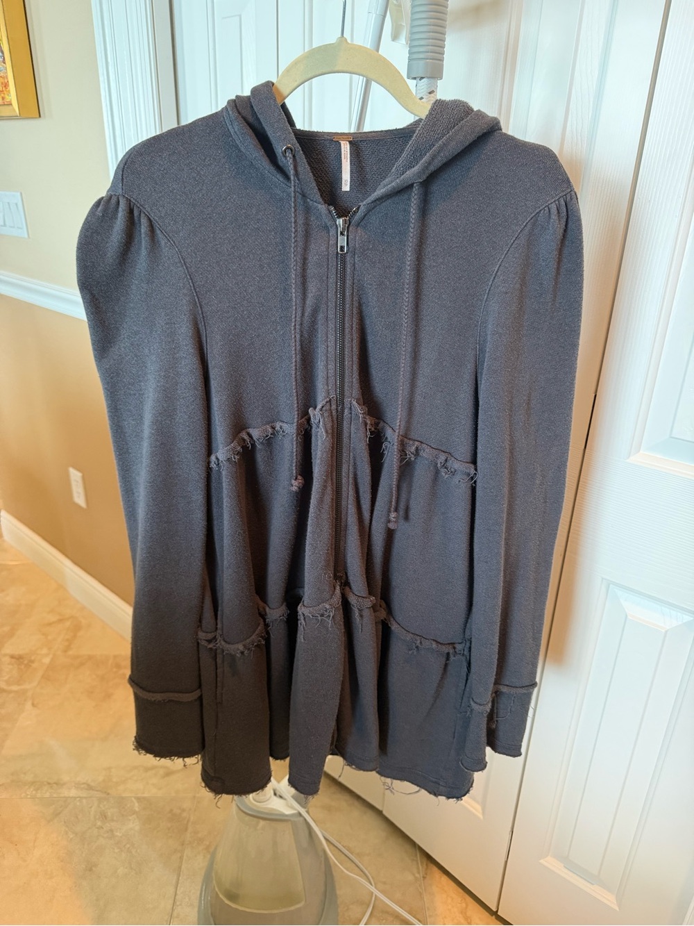 Free People Charcoal Gray Hooded Zip Utility Jacket